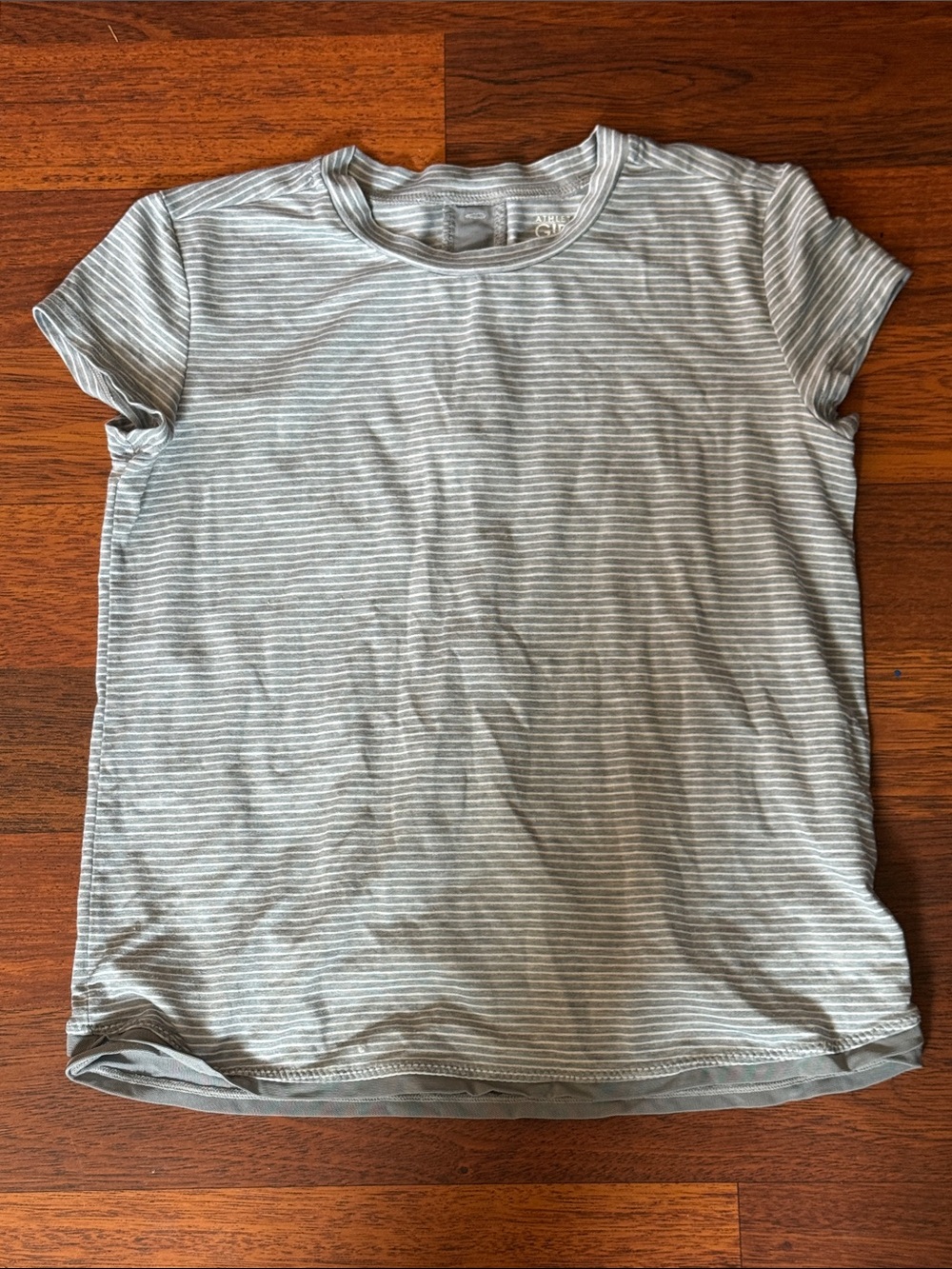 3/$12 Athleta Girl Gray Striped Short Sleeve Tee (S/7)